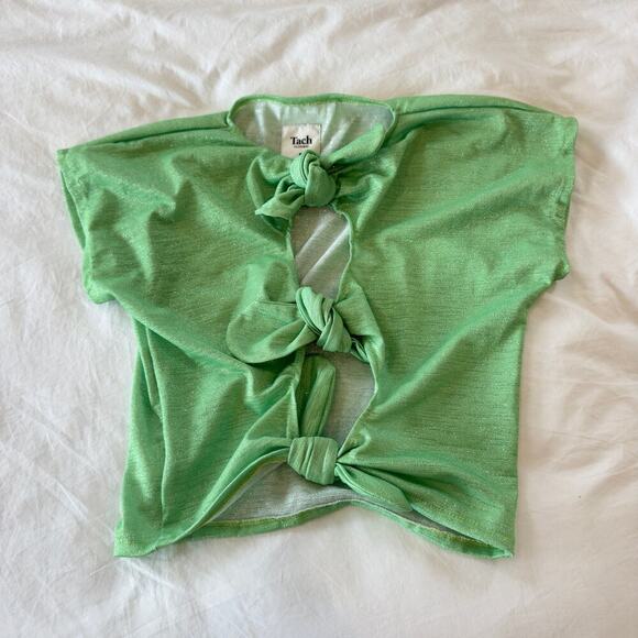 Free People Tops - Tach Clothing Sparkly Green Tie Crop Top Size S Handmade in Uruguay